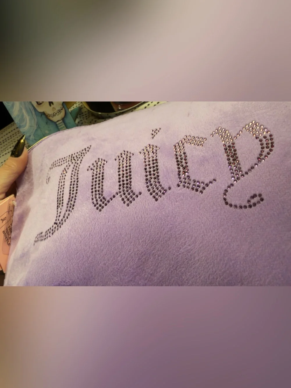 Juicy Couture Lavender Satin-Lined Cosmetic Pouch With Gemstone Logo